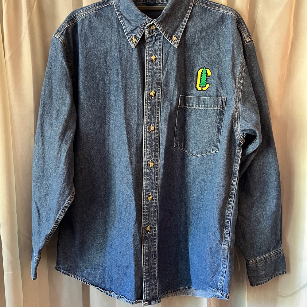 Port Authority Denim button down Shirt Embroidered Cal Logo Size Small